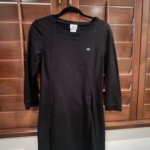 Slightly Worn Lacoste Women's Black Cotton Dress With Pockets. Small Size 42.